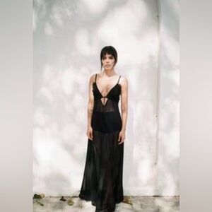 Zara Black Sheer Maxi Slip Dress
